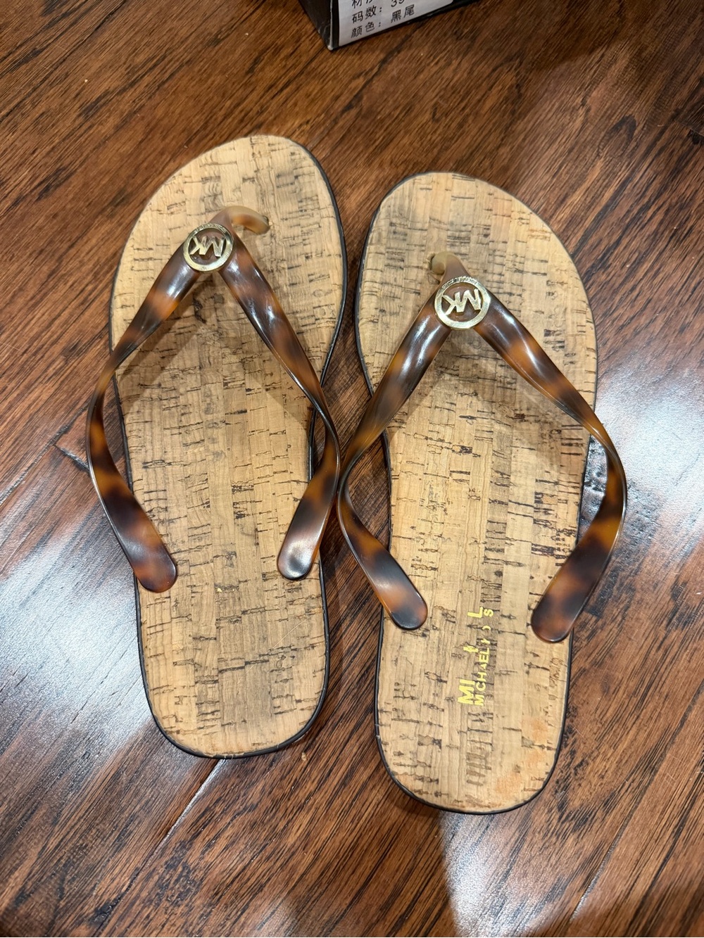 Michael Kors Tortoiseshell Logo Cork Flip Flop Sandals